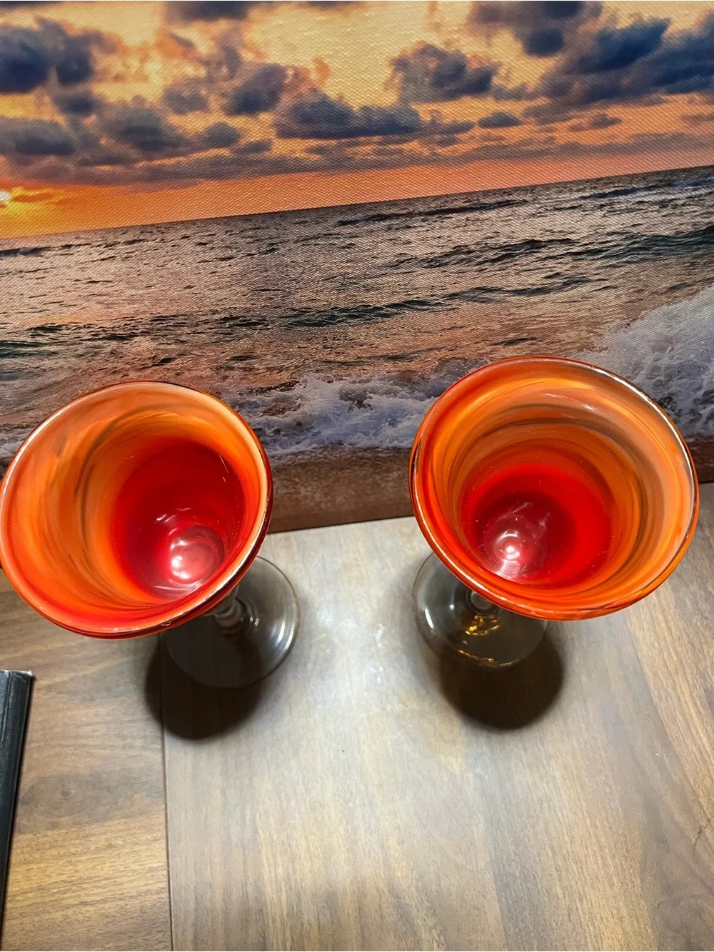 Pier 1 Handblown Glass Goblets ppin Orange & Black Swirl